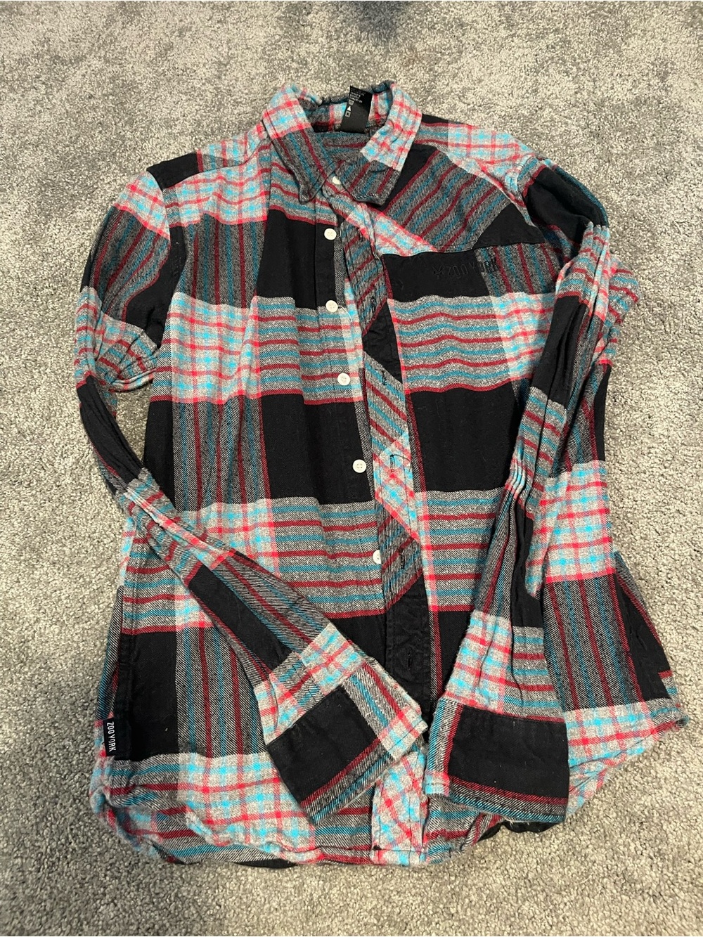 Zoo York Black, Teal & Red Plaid Button-Down Shirt